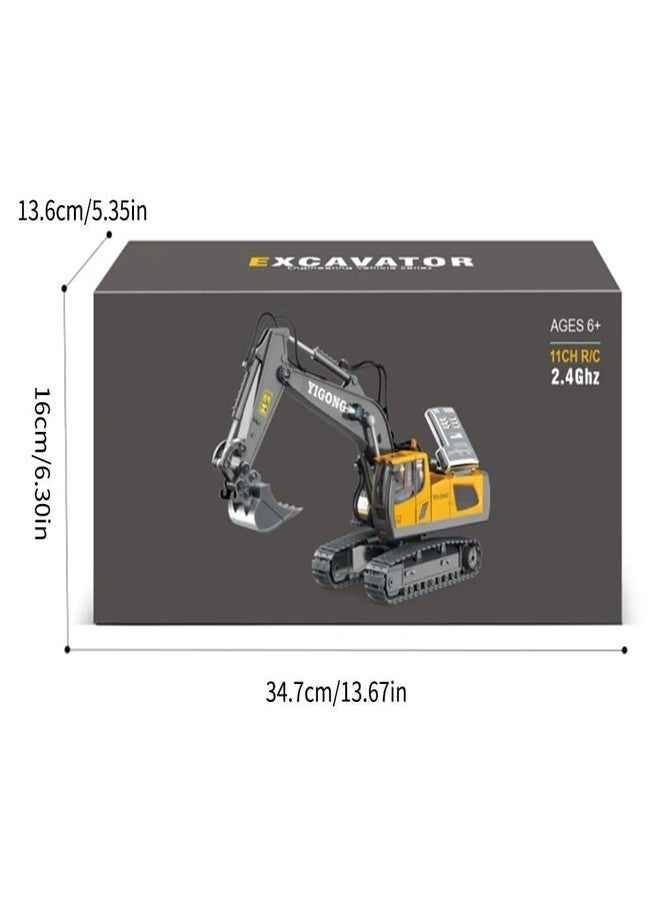 RABJET حفارة رابجيت المعدنية التي تعمل بالتحكم عن بعد بمقياس 1:18 و11 قناة - لعبة بناء JCB تعمل بالتحكم عن بعد مع أضواء وأصوات ودوران 640 درجة، للأطفال من سن 6 إلى 12 عامًا - Image 1